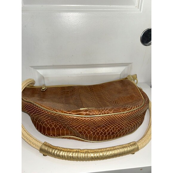 Adrienne Vittadini Vintage Women’s Leather Large Hobo Messenger Bag Snakeskin - Picture 7 of 11